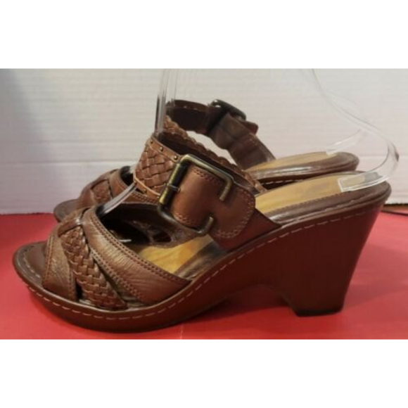 Nurture Womens Camilia Wedge Woven Brown Leather Buckle Open Toe Slip-On Sz 9M - Picture 2 of 11